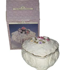Artmark Elegant Rose Collection White Ceramic Rose Heart Shaped Jewelry Box